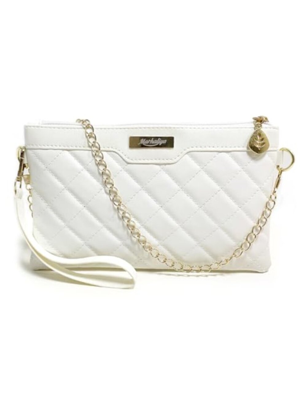 Quilted PU Leather Wristlet Crossbody Clutch with Detachable Chain